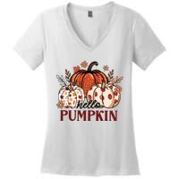 Hello Pumpkin Cute Halloween Women Fall Thanksgiving  Women's V-Neck T-Shirt