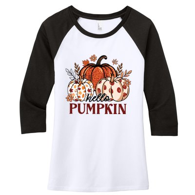 Hello Pumpkin Cute Halloween Women Fall Thanksgiving  Women's Tri-Blend 3/4-Sleeve Raglan Shirt