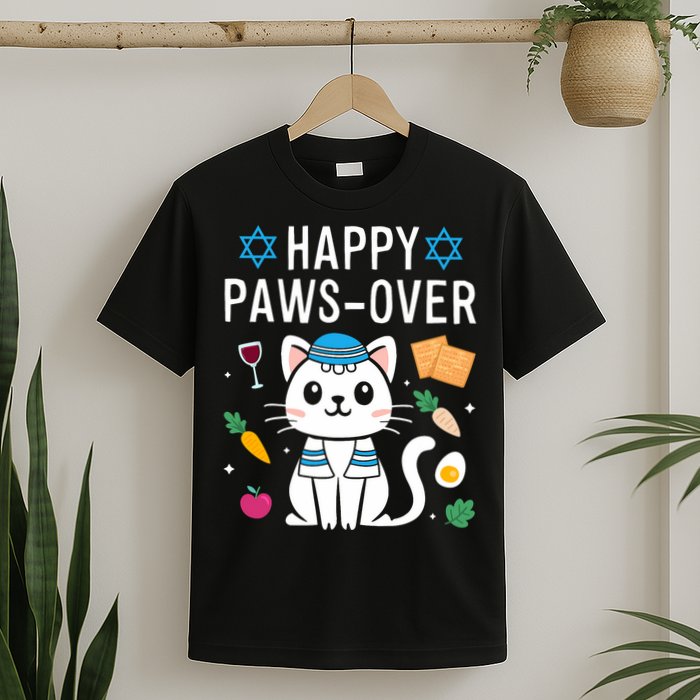Happy Pawsover Cat Lover Funny Cat Passover Seder T-Shirt
