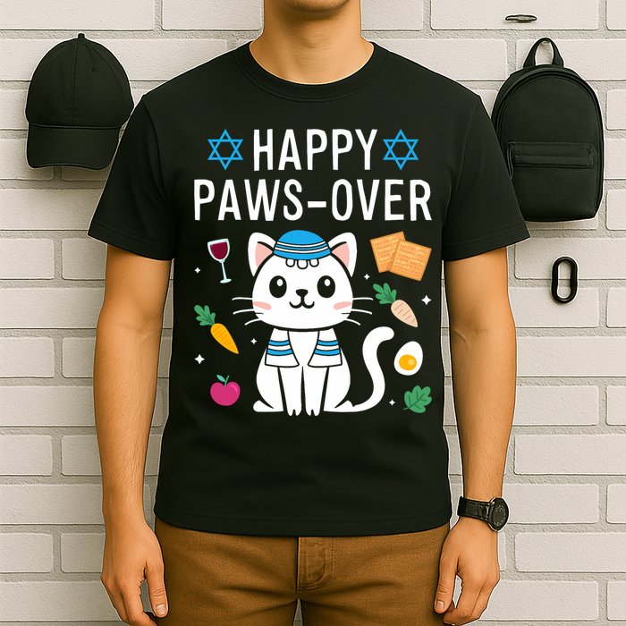 Happy Pawsover Cat Lover Funny Cat Passover Seder T-Shirt