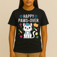Happy Pawsover Cat Lover Funny Cat Passover Seder T-Shirt