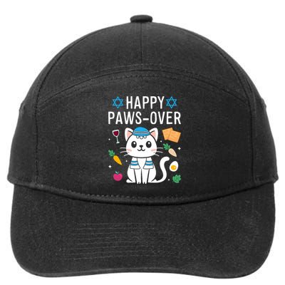 Happy Pawsover Cat Lover Funny Cat Passover Seder 7-Panel Snapback Hat