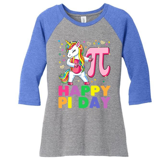 Happy Pi Day 3 14 Cute Math Unicorn Gift Women's Tri-Blend 3/4-Sleeve Raglan Shirt