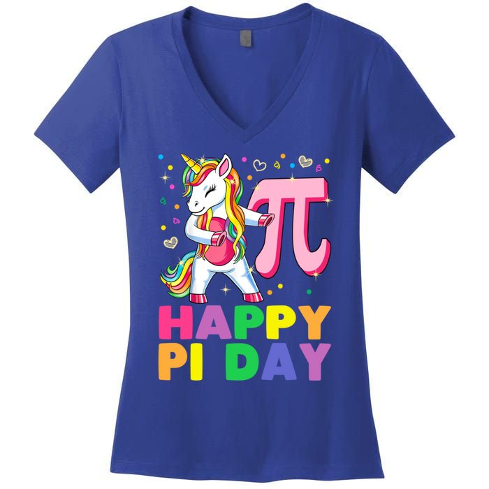 Happy Pi Day 3 14 Cute Math Unicorn Gift Women's V-Neck T-Shirt