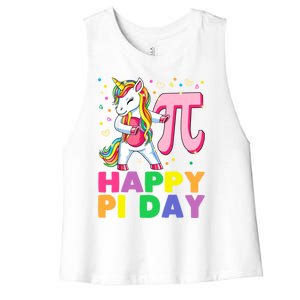 Happy Pi Day 3 14 Cute Math Unicorn Gift Women's Racerback Cropped Tank