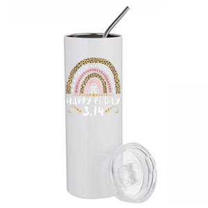 Happy Pi Day Mathematic Math Teacher Gifts Leopard Rainbow Stainless Steel Tumbler