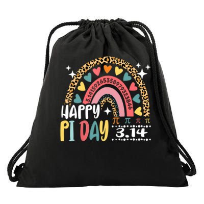 Happy Pi Day Leopard Rainbow Math Teacher Boy Girl Funny Drawstring Bag