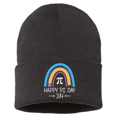 Happy Pi Day Pencil Rainbow March 14th Sustainable Knit Beanie