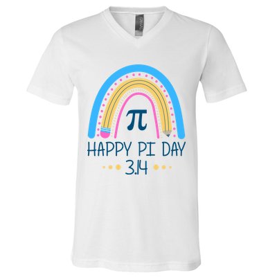 Happy Pi Day Pencil Rainbow March 14th V-Neck T-Shirt