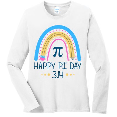 Happy Pi Day Pencil Rainbow March 14th Ladies Long Sleeve Shirt