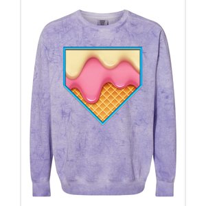 Home Plate Drip Ice Cream Dripping Softball & Baseball Colorblast Crewneck Sweatshirt