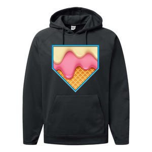 Home Plate Drip Ice Cream Dripping Softball & Baseball Performance Fleece Hoodie