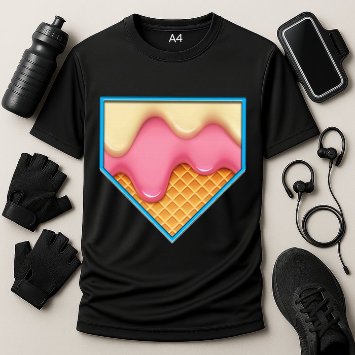 Home Plate Drip Ice Cream Dripping Softball & Baseball Cooling Performance Crew T-Shirt