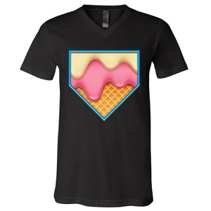 Home Plate Drip Ice Cream Dripping Softball & Baseball V-Neck T-Shirt