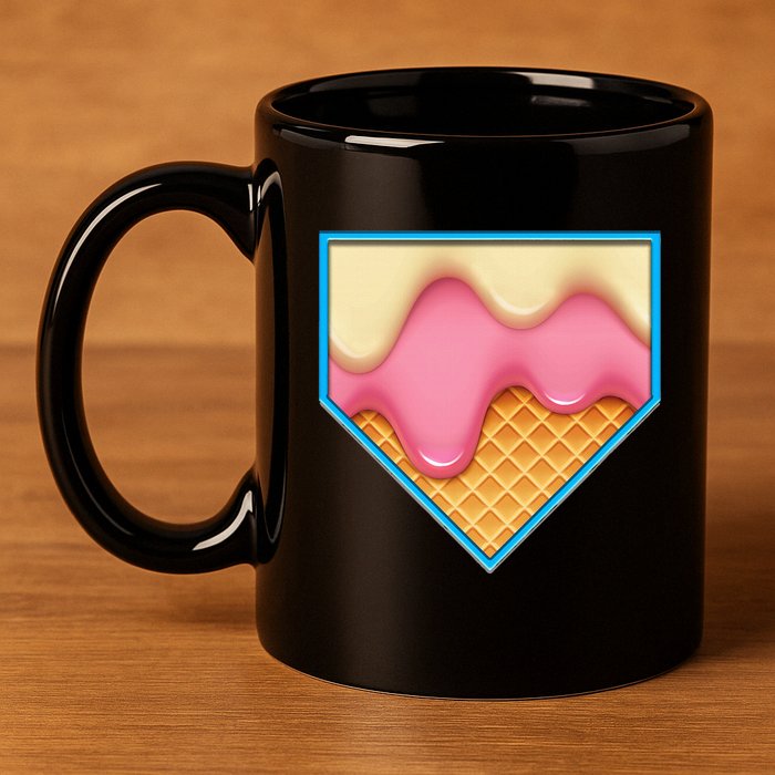 Home Plate Drip Ice Cream Dripping Softball & Baseball 11oz C Handle Ceramic Mug