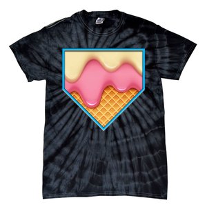 Home Plate Drip Ice Cream Dripping Softball & Baseball Tie-Dye T-Shirt