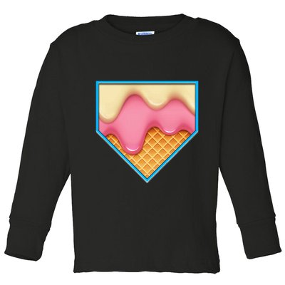 Home Plate Drip Ice Cream Dripping Softball & Baseball Toddler Long Sleeve Shirt