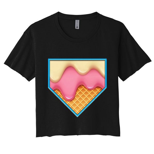Home Plate Drip Ice Cream Dripping Softball & Baseball Crop Top