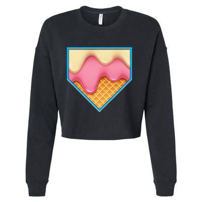 Home Plate Drip Ice Cream Dripping Softball & Baseball Cropped Pullover Crew