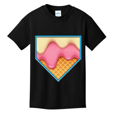 Home Plate Drip Ice Cream Dripping Softball & Baseball Kids T-Shirt