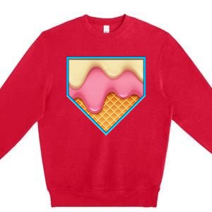 Home Plate Drip Ice Cream Dripping Softball & Baseball Premium Crewneck Sweatshirt