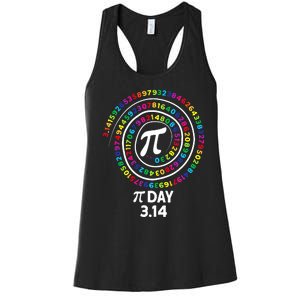 Happy Pi Day Spiral Pi Color Numbers Math Teacher 3.14 Women's Racerback Tank