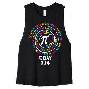 Happy Pi Day Spiral Pi Color Numbers Math Teacher 3.14 Women's Racerback Cropped Tank