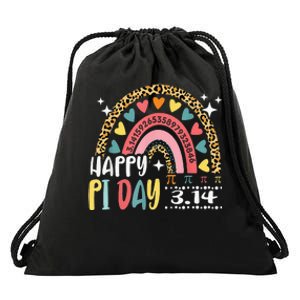 Happy Pi Day Leopard Rainbow Funny Math Teacher Drawstring Bag