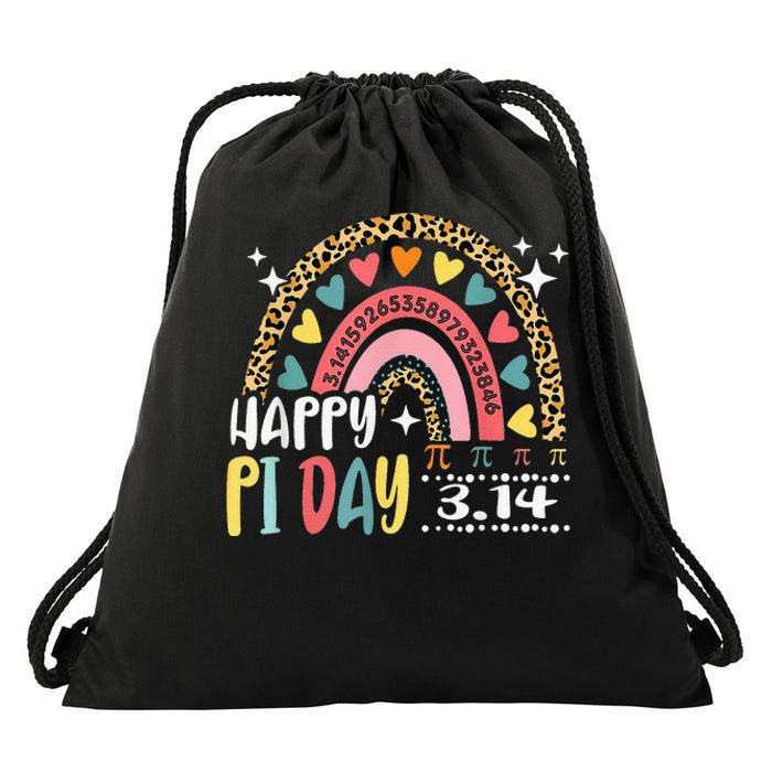 Happy Pi Day Leopard Rainbow Funny Math Teacher Drawstring Bag