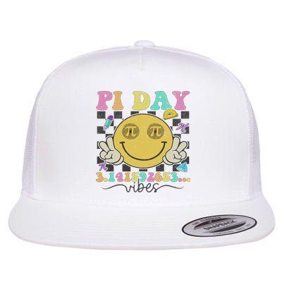 Happy Pi Day 3. 14 Vibes Cute Smile Face Pi Day Flat Bill Trucker Hat