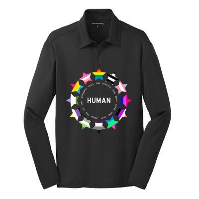 Human Pride Design Human Lgbtq Flag Silk Touch Performance Long Sleeve Polo