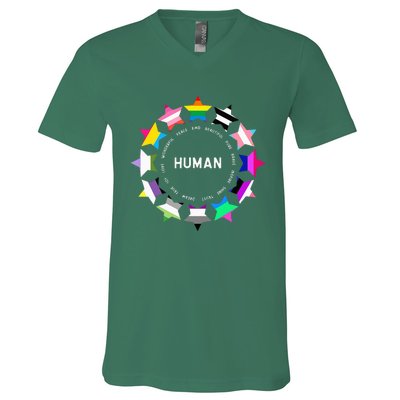 Human Pride Design Human Lgbtq Flag V-Neck T-Shirt