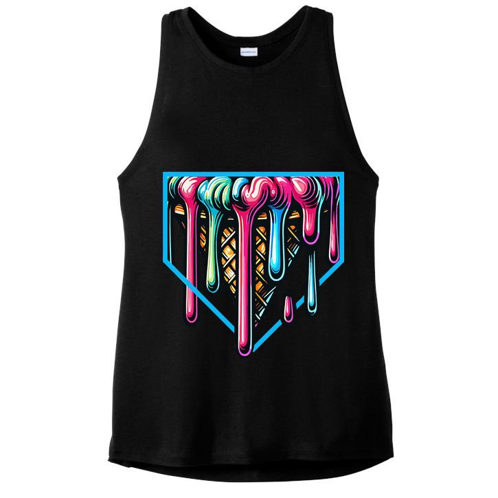 Home Plate Drip Ice Cream Softball & Baseball Ladies PosiCharge Tri-Blend Wicking Tank