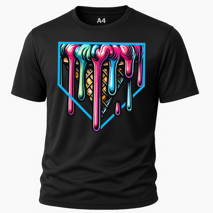 Home Plate Drip Ice Cream Softball & Baseball Cooling Performance Crew T-Shirt