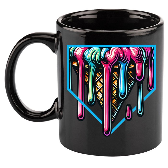 Home Plate Drip Ice Cream Softball & Baseball 11oz C Handle Ceramic Mug