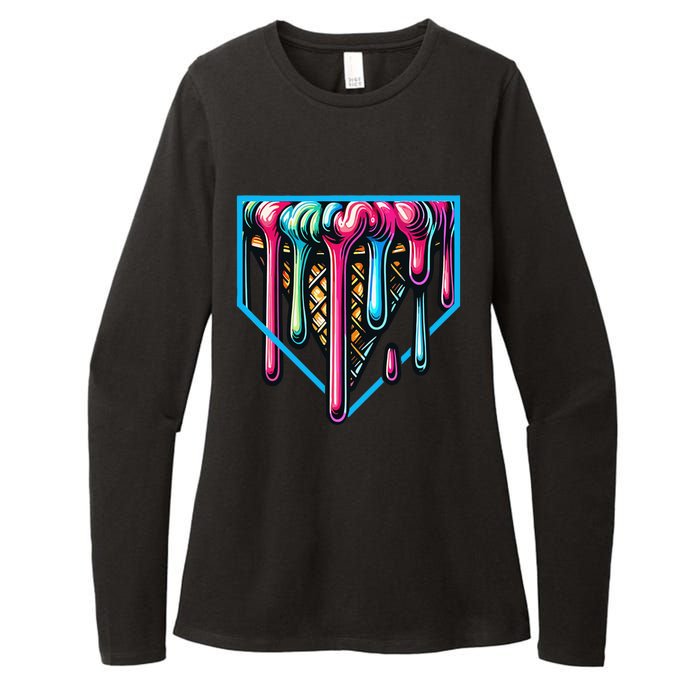 Home Plate Drip Ice Cream Softball & Baseball Womens CVC Long Sleeve Shirt