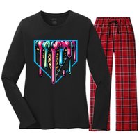 Home Plate Drip Ice Cream Softball & Baseball Women's Long Sleeve Flannel Pajama Set 