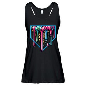 Home Plate Drip Ice Cream Softball & Baseball Ladies Essential Flowy Tank