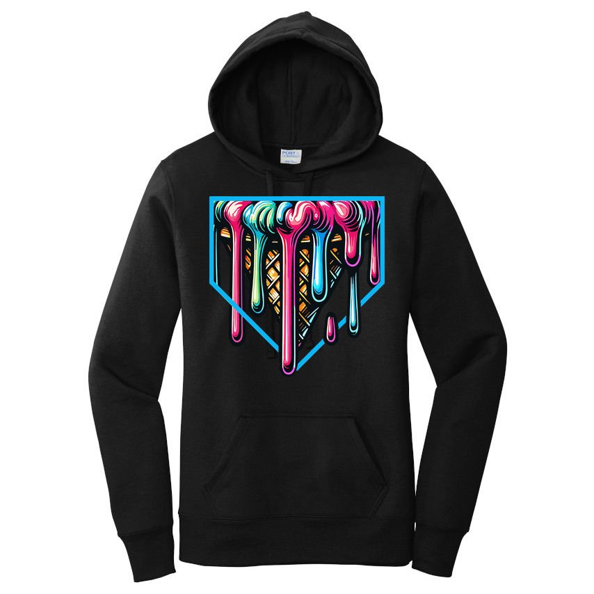 Home Plate Drip Ice Cream Softball & Baseball Women's Pullover Hoodie