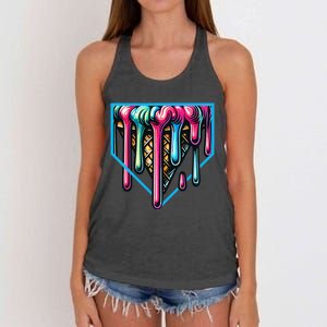 Home Plate Drip Ice Cream Softball & Baseball Women's Knotted Racerback Tank