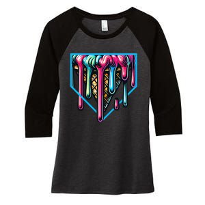 Home Plate Drip Ice Cream Softball & Baseball Women's Tri-Blend 3/4-Sleeve Raglan Shirt