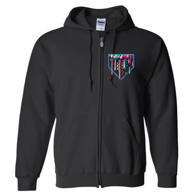 Home Plate Drip Ice Cream Softball & Baseball Full Zip Hoodie