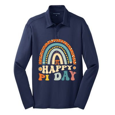 Happy Pi Day Mathematic Math Teacher Gift Leopard Rainbow Silk Touch Performance Long Sleeve Polo