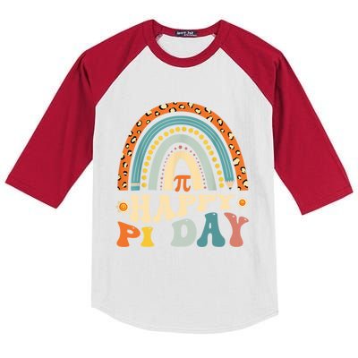 Happy Pi Day Mathematic Math Teacher Gift Leopard Rainbow Kids Colorblock Raglan Jersey