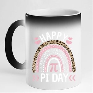 Happy Pi Day Mathematic Math Teacher Gift Leopard Rainbow 11oz Black Color Changing Mug