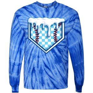 Home Plate Drip Funny Ice Cream Softball And Baseball Gift Meaningful Gift Tie-Dye Long Sleeve Shirt