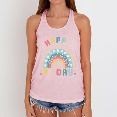 Happy Pi Day Cute Rainbow Mathematic Nerd Funny Math Teacher Gift Women's Knotted Racerback Tank