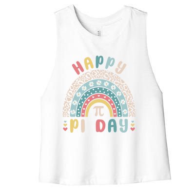 Happy Pi Day Cute Rainbow Mathematic Nerd Funny Math Teacher Gift Women's Racerback Cropped Tank