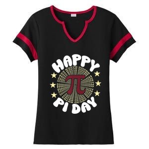 Happy Pi Day Mathematic Math Teacher Gift Leopard Rainbow Ladies Halftime Notch Neck Tee