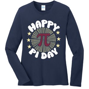 Happy Pi Day Mathematic Math Teacher Gift Leopard Rainbow Ladies Long Sleeve Shirt